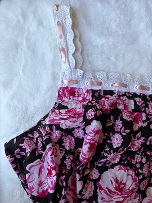 Y2K Cottagecore Floral Lace Trim Pink Rose Print Button Front Nightgown thumbnail 3
