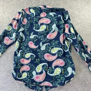 Talbots Navy Blue Paisley Floral Button Down Shirt‎ 100% Cotton Long Sleeve thumbnail 7