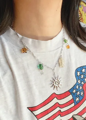 Handmade vintage cottage retro boho fairy funky style quality material mix stainless steel necklace🌞🌿 thumbnail 4