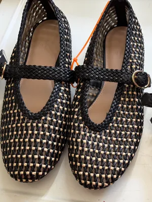 Universal Threads Woven Mary Jane Flats in Black and Natural thumbnail 2