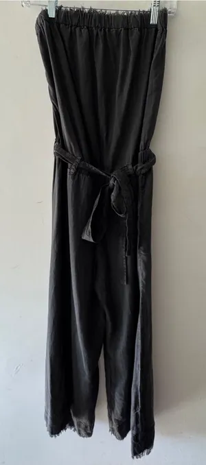 Cloth & Stone Anthropologie Charcoal Gray Sleeveless Fray Hem Belt Tie Jumpsuit‎ thumbnail 1