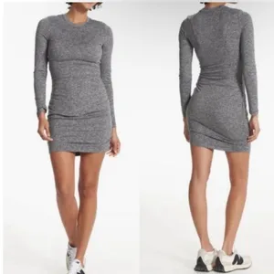 Vuori Halo Ruched Dress Womens Medium‎ Heather Grey DreamKnit Long Sleeve Mini thumbnail 2