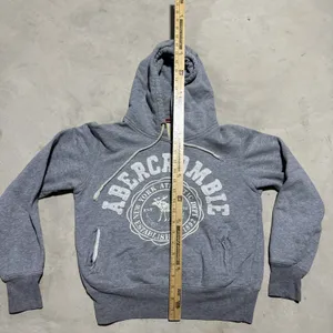 Vintage Y2K Abercrombie and Fitch 1892 Women's SZ L Crop Gray Hoodie Sweatshirt thumbnail 4
