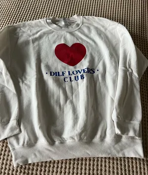 Gildan DILF LOVERS CLUB white cotton & polyester sweatshirt with red heart graphic, size L #dilf #heart thumbnail 1