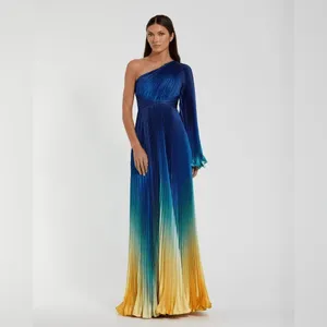 MAC DUGGAL 49903 Blue Ombre Pleated Charmeuse One-Shoulder Gown Dress 4 Flaws thumbnail 4