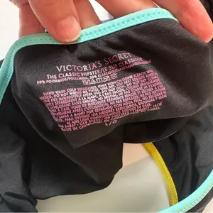 Victoria's Secret BIKINI black purple teal Racerback Top 34D Bottoms Large thumbnail 4