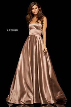 NWT Sherri Hill 52924 Mocha Satin Strapless Corset Prom Ball Gown Size 6 thumbnail 1