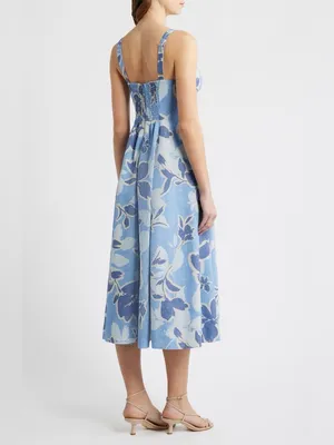 Moon River Spaghetti Strap Midi Dress Blue Multi Small thumbnail 5