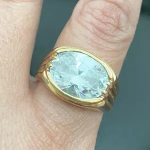 Vintage 18KGERSC Signed Gold-tone Oval CZ Stone Fashion Ring Size 10 thumbnail 4