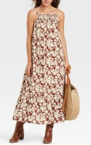 Universal Threads Smocked Maxi Dress Womens Small Brown Earthy Coastal Cowgirl‎ thumbnail 1