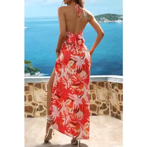 SheIn Woman’s Tropical Print twist-front Halter Maxi Dress XS thumbnail 2