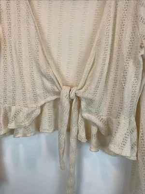 Altar’d State cropped cardigan sz S crochet tie front boho basic preppy indie * thumbnail 4