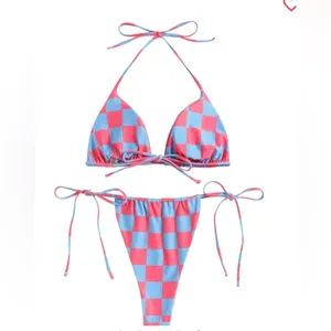 Zaful Checkered Bikini Set - Pink and Blue thumbnail 4