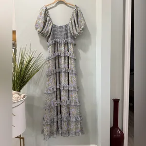Show Me Your MuMu Blue and Yellow Floral Midi Dress thumbnail 9