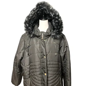 Avenue Puffer Jacket Quilted Design Faux Fur Trim Hooded Solid Black W 14/16 NWT thumbnail 3