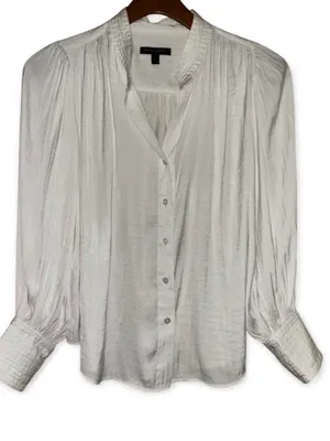 Banana Republic Cream Button-Front Pleated Long-Sleeve Blouse thumbnail 1