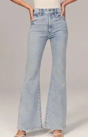 Abercrombie Ultra High Rise Flare Jeans denim pants light wash waisted groovy thumbnail 1