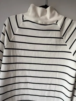 J. Crew Striped Button Shoulder Turtleneck Sweater White Black Comfy Sweatshirt thumbnail 9