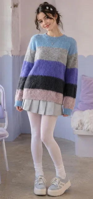 En Creme Under the Stars Womens Sweater Sz M Fuzzy Colorblock Indie Y2K Cozy thumbnail 1