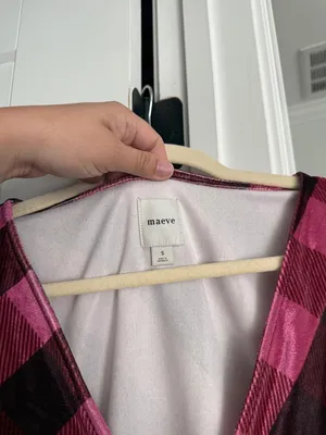 Maeve pink checkered babydoll Anthropologie‎ tie front peplum top thumbnail 3