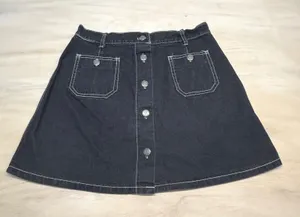Vintage Y2K MGR Black Denim Mini Skirt Women 11 Button Front USA Contrast Stitch thumbnail 1