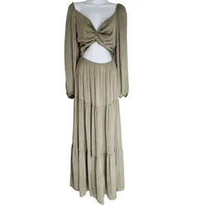 Anthropologie Mable Twist Cutout Tiered Maxi Dress Medium Green Puff Sleeve thumbnail 2