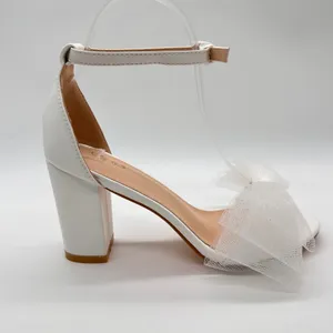 Allegra K Sandal Heels Womens 6.5 White Bow Ankle Strap Block Heel Party Wedding thumbnail 3