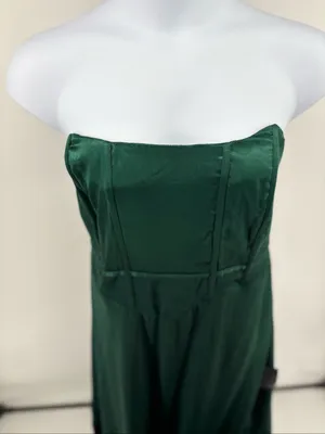 Lulus Extraordinary Presence Satin Strapless Maxi Dress 2X Dark Green NWT thumbnail 14