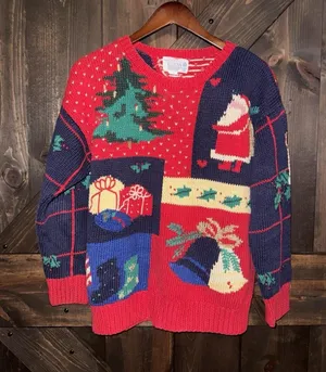 VTG Dean's of Scotland Patchwork Sweater Medium Ugly Christmas‎ Heavy Knit thumbnail 1