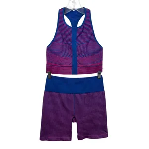 Fabletics Medium Workout Set Pink Blue Seamless Sports‎ Bra Bike Shorts 1597 thumbnail 4