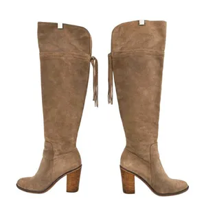 Franco Sarto Ellyn Taupe Suede Over the Knee Boots Block Heels Size 7.5 thumbnail 1