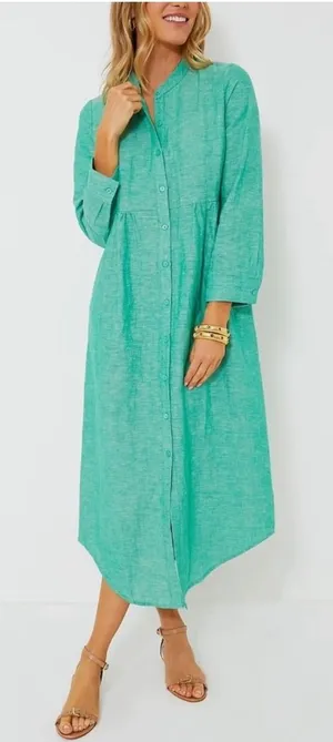 NEW Tuckernuck Sea Green Lydell Linen Band Collar Maxi Shirt Dress size Medium thumbnail 1