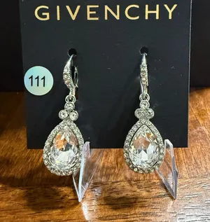 NEW Givenchy Silver Tone Clear Crystal Teardrop Dangle Leverback Earrings thumbnail 1