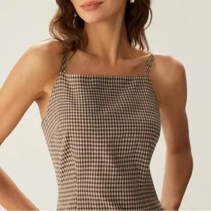 RIHOAS Brown Plaid Slip Mini Dress thumbnail 4