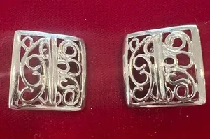 Vintage rectangle silver clip on earrings thumbnail 1