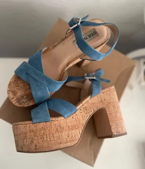 Steve Madden Brava Blue Suede Platform Heels thumbnail 1