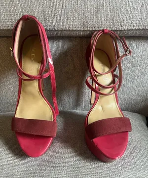 Aldo Burgundy Red Strappy Block Heel Sandals thumbnail 1