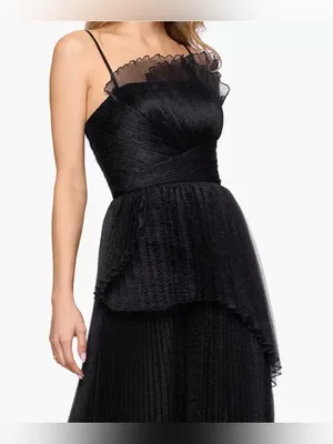 NEW Betsy & Adam Pleated Square Neck black Ball Gown Sz 4 thumbnail 5