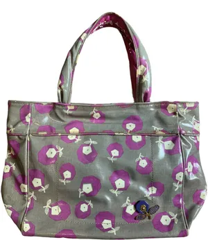 Juicy Couture Tote Vinyl Gray Purple White Flowers Bag Leather Trim thumbnail 1