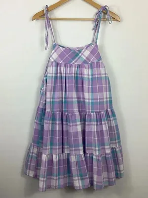 Entro Plaid Tiered Sundress Size Small Purple thumbnail 1