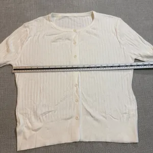 White Ribbed Button Up Cardigan Sweater XL Cream Knit Long Sleeve thumbnail 3