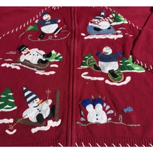 Women's L / XL Snowman Winter Ugly Christmas Cardigan Sweater‎ Knit thumbnail 2