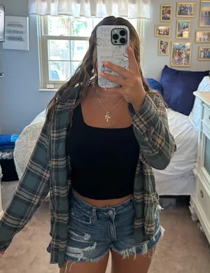 American Eagle Hooded Teal Flannel thumbnail 1