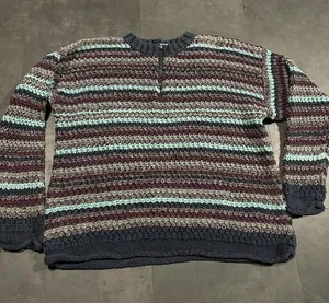 NY Jeans Sweater‎ Womens M Pullover Stripe Colorblock Heavy Ramie VTG 90s D-206 thumbnail 1