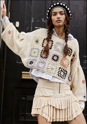 Entro Grannie‎ Square Boho Sweater M Oversize Crotchet thumbnail 1