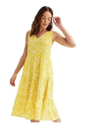 Sonoma Goods for Life Women's Yellow Tiered V-Neck Midi Dress Large‎ Coastal thumbnail 1