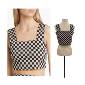 Dressed in Lala Checkerboard Crop Tank Top Black White NWT Size Large‎ thumbnail 2