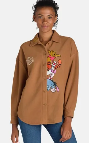Disney Winnie the Pooh Character Fleece Button-Up Shacket Shirt Jacket Size XL Hazelnut thumbnail 1