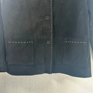 Denim & Co Black Suede Leather Whipstitch Button Front Jacket Coat Large L thumbnail 9