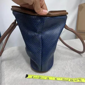 Vintage Liz Claiborne Blue textured handBag leather trim 80’s tote thumbnail 6